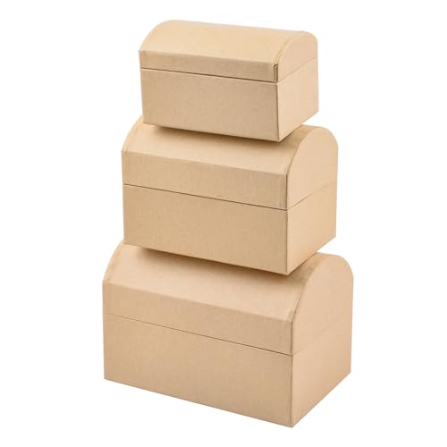 WANDIC Pappmaché-Box, Set mit 3 Schatztruhen aus Pappmaché, Kraftpapierboxen mit Deckel, ideal zum Malen, Basteln und Aufbewahren, Zubehör, Kosmetik, Schmuck, Geschenke, Zuhause von WANDIC