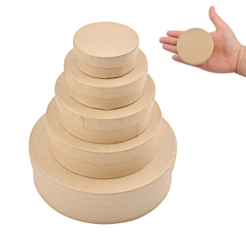 WANDIC Pappmaché-Box, Set mit 5 runden Mini-Kraftpapierboxen mit Deckel, ideal zum Basteln und Aufbewahren, Zubehör, Kosmetik, Schmuck, Geschenke, Zuhause von WANDIC