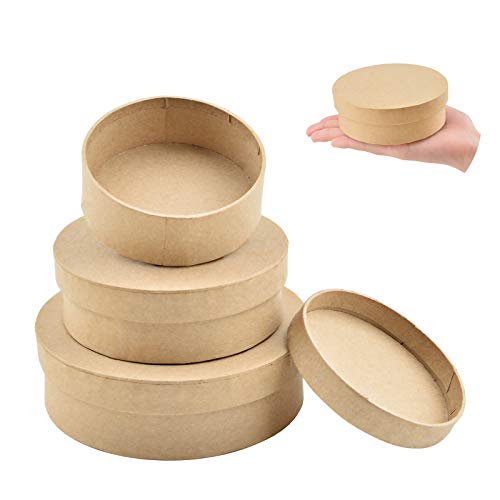 WANDIC Pappmaché-Boxen, Set mit 3 runden Kraftpapier-Boxen aus Pappmaché-Boxen mit Deckel, runde Papier-Aufbewahrungsboxen zum Sparen von Zubehör, Kosmetik, Schmuck, Geschenke, 3 Größen von WANDIC