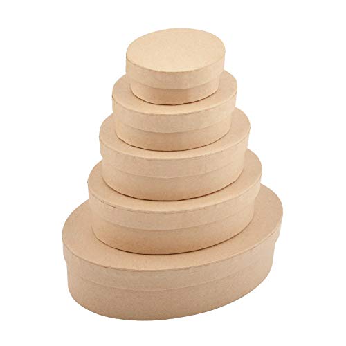 WANDIC Pappmaché-Boxen, Set mit 5 ovalen Mini-Boxen aus Kraftpapier mit Deckel, ideal zum Basteln und zur Aufbewahrung von Zubehör, Kosmetik, Schmuck, Geschenke, Zuhause von WANDIC