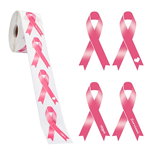 WANDIC Pink Ribbon Sticker, 500 Stück Pink Ribbon Awareneness Stickers Labels Roll Pink Breast Cancer Awareness Ribbon Package Sealing for Event Gift Letter (large) von WANDIC