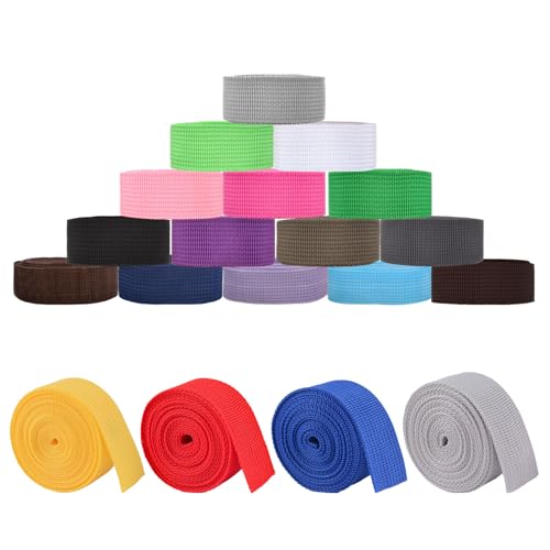 WANDIC Polypropylen-Gurtband, 19 Rollen, 2,18 Yards breiter Gurtband, Gurtband, Stoffgurt für DIY-Herstellung, Gepäckgurt, Haustierhalsband, Rucksack, Reparatur von WANDIC