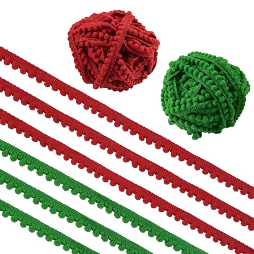 WANDIC Pompom-Band, 14,5 m/Rolle, rote und grüne Kugel-Fransenborte zum Nähen, Fransen, Stoffband für Verzierungen, Kleidung, Kissen, Weihnachtsdekoration WANDIC Pompom-Band, 14,5 m/Rolle, rote und grüne Kugel-Fransenborte zum Nähen, Fransen, Stoffband für Verzierungen, Kleidung, Kissen, Weihnachtsdekoration von WANDIC