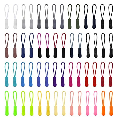 WANDIC Reißverschluss-Zugbänder, 56 Stück, bunte Nylon-Reißverschluss-Etiketten, Kordelzüge, Reißverschluss-Verlängerungsschnüre für Gepäck, Jacken, Stiefel, Rucksäcke, Kleidung von WANDIC