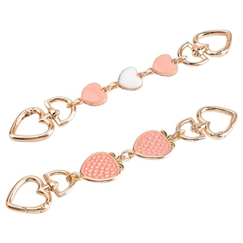 WANDIC Riemen-Taschenketten-Set, 2 Stück Metall-Verlängerungs-Taschenkette Mit Herz- Und Erdbeermuster, Goldene Metall-Ersatzkette Für Geldbörse, Tasche, Handtasche, Rosa WANDIC Riemen-Taschenketten-Set, 2 Stück Metall-Verlängerungs-Taschenkette Mit Herz- Und Erdbeermuster, Goldene Metall-Ersatzkette Für Geldbörse, Tasche, Handtasche, Rosa von WANDIC