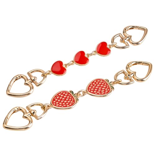 WANDIC Riemen-Taschenketten-Set, 2 Stück Metall-Verlängerungs-Taschenkette Mit Herz- Und Erdbeermuster, Goldene Metall-Ersatzkette Für Geldbörse, Tasche, Handtasche, Rot WANDIC Riemen-Taschenketten-Set, 2 Stück Metall-Verlängerungs-Taschenkette Mit Herz- Und Erdbeermuster, Goldene Metall-Ersatzkette Für Geldbörse, Tasche, Handtasche, Rot von WANDIC