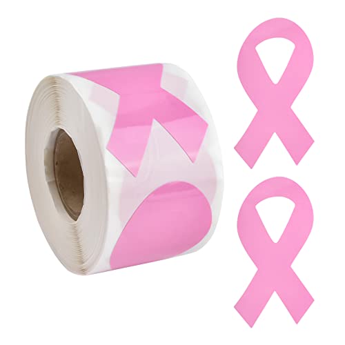 WANDIC Rosa Band-Aufkleber, 250 Stück rosa Band-Bewusstseins-Aufkleber, Etiketten, Rolle, rosa Brustkrebs-Bewusstseinsband, Versiegelung für Veranstaltungen, Geschenkbrief (L) von WANDIC