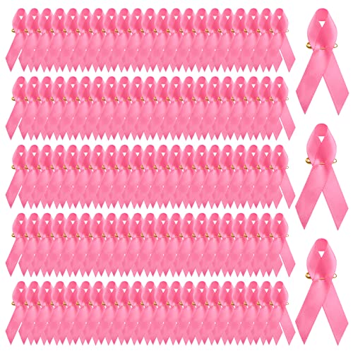 WANDIC Rosa Bandnadeln, 500 Stück Satin-Pink-Anstecknadeln, Brustkrebs-Bewusstseins-Abzeichen, rosa Band-Brosche mit Sicherheitsnadeln für Damen und Herren, Aktivitätskleidung, Dekoration (7,5 x 4 cm) von WANDIC