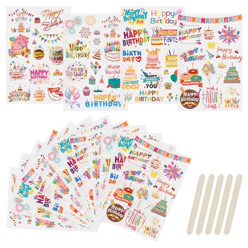 WANDIC Rub On Transfer Aufkleber, 16 Blatt 4 Stile Happy Birthday Transfer Aufkleber Geburtstag Ballon Kerzen Aufkleber für Scrapbook Journal Planer WANDIC Rub On Transfer Aufkleber, 16 Blatt 4 Stile Happy Birthday Transfer Aufkleber Geburtstag Ballon Kerzen Aufkleber für Scrapbook Journal Planer von WANDIC