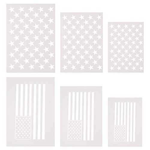 WANDIC Amerikanische Flagge Schablone, 6 Stück 50 Sterne und 2-in-1 USA-Flaggen-Schablone zum Malen auf Holz, Stoff, Papier, Airbrush, Wände, Kunst, 3 Größen von WANDIC