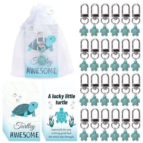 WANDIC Schlüsselanhänger mit kleinen Schildkröten, blaue Schildkröte, inspirierende Reise-Schildkröte, Schlüsselanhänger mit weißen Taschen, 30 Sets, blaugrün, One size von WANDIC