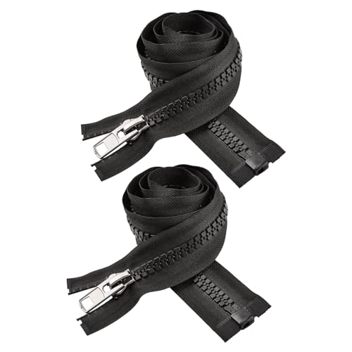 WANDIC Schwarze Kunstharz-Reißverschlüsse mit Ziehen, 2 Stück, 100 cm, 10# schwarzer Kunststoff-Reißverschluss zum Nähen von Jacken, Kleidung, Mänteln, Kissen, Geldbörsen, Taschen, DIY, Nähen, von WANDIC