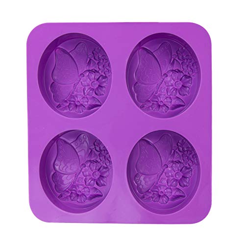 WANDIC Seifen-Silikonform, 1 Stück, Blume, Schmetterling, hausgemachte, ovale Seife, Silikonform, 4 Mulden, zur Herstellung von Seifen WANDIC Seifen-Silikonform, 1 Stück, Blume, Schmetterling, hausgemachte, ovale Seife, Silikonform, 4 Mulden, zur Herstellung von Seifen von WANDIC