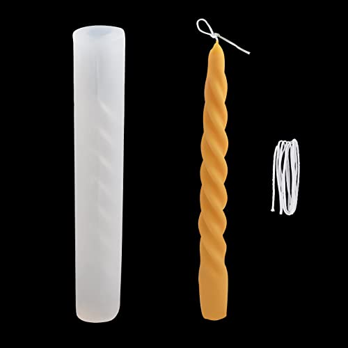 WANDIC Silikon-Kerzenform, 1 Stück Silikon-Kerzenhalter-Form mit Kerzendocht, lange gedrehte Stumpenkerzenform für Kerzenherstellung, Weihnachten, Kerzenlicht, Abendessen, Valentinstag, Heimdekoration von WANDIC