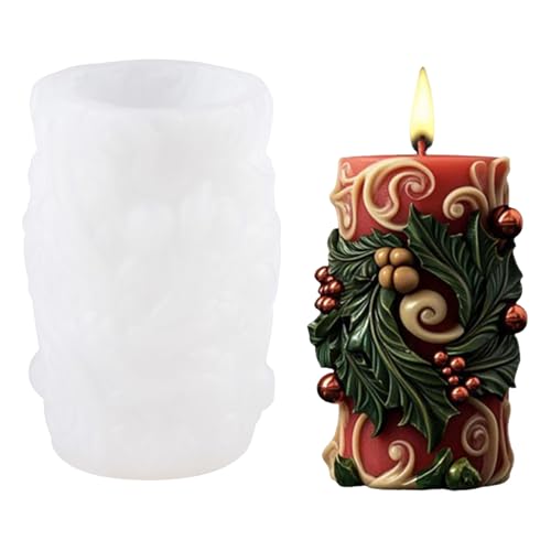 WANDIC Silikonform mit Aufschrift "Merry Christmas", zylindrische Form, Stechpalmenblatt-Pflanzenmuster, Kerzenform, Basteln, Seife, Harz, Gießform für Weihnachtsdekoration WANDIC Silikonform mit Aufschrift "Merry Christmas", zylindrische Form, Stechpalmenblatt-Pflanzenmuster, Kerzenform, Basteln, Seife, Harz, Gießform für Weihnachtsdekoration von WANDIC