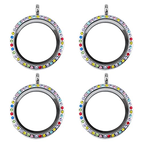 WANDIC Strass-Foto-Anhänger, 4 Stück, runder Kristall-Foto-Anhänger mit gemischten Farben, Strasssteinen, Brautschmuck, Hochzeitsstrauß, Charms, schwimmendes Medaillon für 2 Bilder von WANDIC