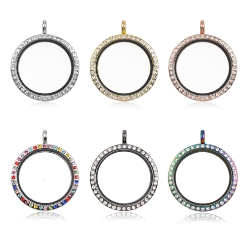 WANDIC Strass-Foto-Anhänger, 6 Stück, 6 Farben, runder Kristall-Foto-Anhänger, Brautschmuck, Hochzeitsstrauß, Charms, schwimmendes Erinnerungs-Medaillon für 2 Bilder WANDIC Strass-Foto-Anhänger, 6 Stück, 6 Farben, runder Kristall-Foto-Anhänger, Brautschmuck, Hochzeitsstrauß, Charms, schwimmendes Erinnerungs-Medaillon für 2 Bilder von WANDIC