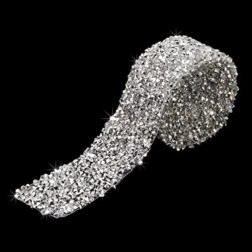WANDIC Strass-Klebeband, 1Yard silbernes Glitzerband, Aufkleber, glitzernde Verzierungen für DIY Handwerk Hochzeit Party Dekoration, 3 cm (Breite), heiße Schmelze, Nicht selbstklebend von WANDIC