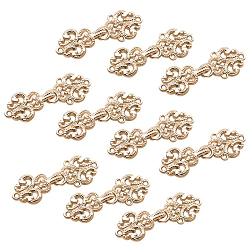 WANDIC Strickjacke-Clips, 10 Paar Vintage Hohle Blumen-Umhang-Verschlüsse Zum Aufnähen von Haken Und Ösen, Umhang-Verschlüsse Für Pullover, Schal, Licht Gold von WANDIC