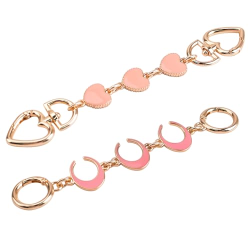 WANDIC Taschenketten-Set, Metall-Verlängerung, Taschenkette mit Herz-, Halbmond-Muster, goldene Metall-Ersatzkette für Geldbörse, Tasche, Handtasche, Rosa, 2 Stück WANDIC Taschenketten-Set, Metall-Verlängerung, Taschenkette mit Herz-, Halbmond-Muster, goldene Metall-Ersatzkette für Geldbörse, Tasche, Handtasche, Rosa, 2 Stück von WANDIC