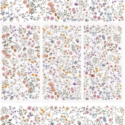 WANDIC Transfer-Aufkleber, Blumenmuster, wasserdicht, Möbel, Handwerk, Verzierungen für DIY, Scrapbooking, Fotoalben, 15 x 30 cm, 3 Bögen von WANDIC