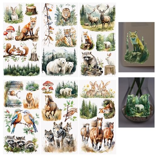 WANDIC Transfer-Aufkleber, Waldtiere, wasserfest, Leuchtaufkleber für Möbel und Scrapbooking, 15 x 30 cm, 6 Stück von WANDIC