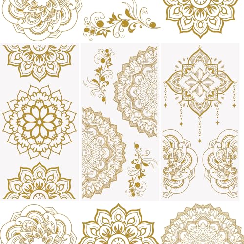 WANDIC Transfer-Aufkleber zum Aufreiben, Mandala-Goldblumen, für Möbel, Kühlschrank, Schrank, Scrapbook, Fenster, 15 x 30 cm, 3 Stück von WANDIC