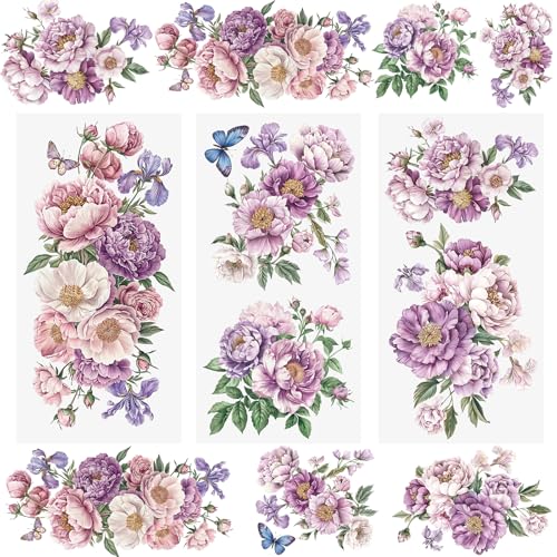 WANDIC Transfer-Aufkleber zum Aufreiben, violett, verträumte Blumen, für Möbel, Kühlschrank, Schrank, Scrapbook, Fenster, 15 x 30 cm, 3 Stück von WANDIC
