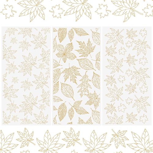 WANDIC Transferaufkleber, goldenes Ahornblatt-Thema, Starke Haftung, für Scrapbooking, Möbel, Fenster, 15 x 30 cm, 3 Bögen von WANDIC
