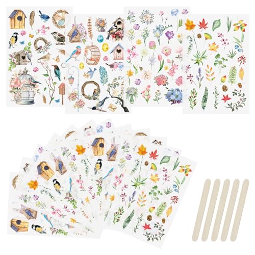 WANDIC Transferaufkleber zum Aufreiben, 16 Blatt Vogel DIY Transfer Decals Wasserdichte Blumen Scrapbook Aufkleber für Kartenherstellung Grußkarten Geschenkverpackung Heimdekoration WANDIC Transferaufkleber zum Aufreiben, 16 Blatt Vogel DIY Transfer Decals Wasserdichte Blumen Scrapbook Aufkleber für Kartenherstellung Grußkarten Geschenkverpackung Heimdekoration von WANDIC