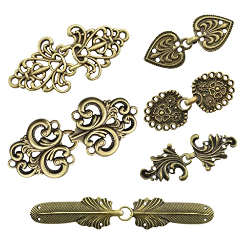 WANDIC Umhang-Verschlüsse, 6 Paar, 6 Stile, Vintage-Cape zum Aufnähen, Haken und Ösen, Cardigan-Clips für Kleidung, Pullover, Schal, Bronze WANDIC Umhang-Verschlüsse, 6 Paar, 6 Stile, Vintage-Cape zum Aufnähen, Haken und Ösen, Cardigan-Clips für Kleidung, Pullover, Schal, Bronze von WANDIC