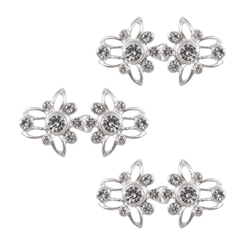 WANDIC Umhangverschluss-Verschlüsse, 3 Paar 4 x 2.1 cm Cape-Clips Mit Strasssteinen, Vintage-Pulloverknöpfe Für Kleidung, Pullover, Schal von WANDIC