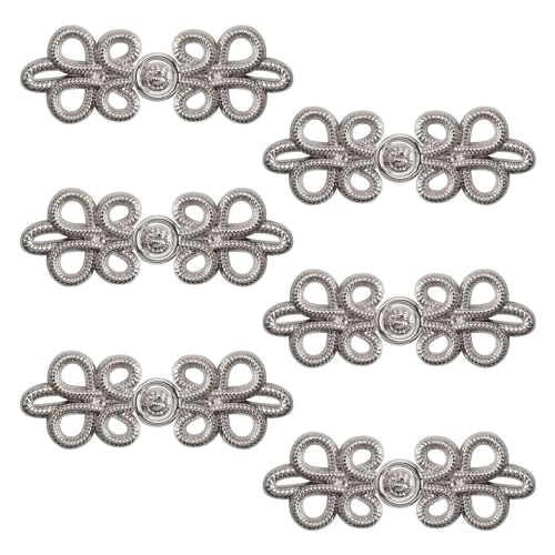 WANDIC Umhangverschluss-Verschlüsse, 6 Paar Chinesische Knoten-Froschknöpfe, Verschluss, Nähverschlüsse Zum Selbernähen von Pullovern, Schals, Kostümen, Outfits, Dekoration, Tiefes Silber WANDIC Umhangverschluss-Verschlüsse, 6 Paar Chinesische Knoten-Froschknöpfe, Verschluss, Nähverschlüsse Zum Selbernähen von Pullovern, Schals, Kostümen, Outfits, Dekoration, Tiefes Silber von WANDIC