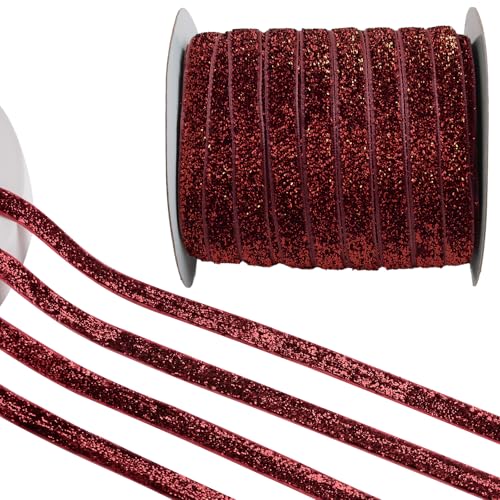 WANDIC 45.7m*1cm Weinrotes Glitzer-Samtband, einseitig, Samt, Vintage, Seide, weich, für Weihnachten, Dekoration, Verpackung, Hochzeit, Blumenstrauß WANDIC 45.7m*1cm Weinrotes Glitzer-Samtband, einseitig, Samt, Vintage, Seide, weich, für Weihnachten, Dekoration, Verpackung, Hochzeit, Blumenstrauß von WANDIC