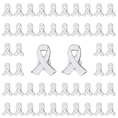 WANDIC Weiße Bandnadeln, 50 Stück, weiße Band-Broschen, Emaille, Schmucknadeln, Lungenknochen, Krebs-Bewusstseins-Nadeln für Aktivitäten, Kleidung, Dekoration von WANDIC
