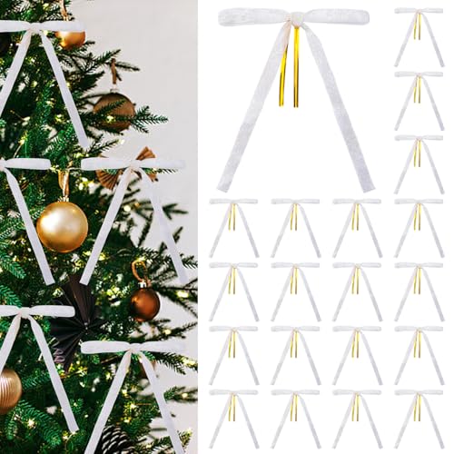 WANDIC Weiße Weihnachtsschleifen, Dekoration, große Schleifen für Weihnachtsbaum, Samtschleifen mit gedrehtem Band für Geschenke, Kränze, Hochzeitsdekoration, 30 Stück WANDIC Weiße Weihnachtsschleifen, Dekoration, große Schleifen für Weihnachtsbaum, Samtschleifen mit gedrehtem Band für Geschenke, Kränze, Hochzeitsdekoration, 30 Stück von WANDIC
