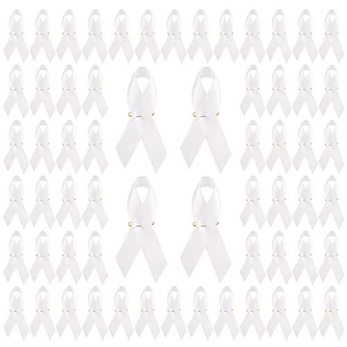 WANDIC Weißes Band Satin Pins, 200 Stück weiße Broschen mit Sicherheitsnadeln Lungenknochen Krebs Bewusstsein Band Brosche Abzeichen für Aktivität Kleidung Dekoration von WANDIC
