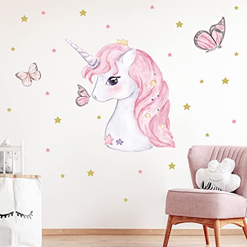 WANDKIND EINHORN & SCHMETTERLING Schwarm Wandtattoo Set | handgezeichnet | AUFKLEBER Kindergarten | Wandsticker Kinderzimmer Schmetterlinge Unicorn Sterne (40 x 40 cm) von WANDKIND