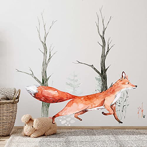 WANDKIND Fuchs im Wald Wandtattoo V243 | handgezeichnet | AUFKLEBER Babyzimmer | Wandsticker Kinderzimmer Blume Blumen Pflanzen Baum Bäume (60 x 60 cm) von WANDKIND