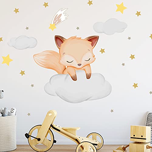 WANDKIND Fuchs auf der Wolke Wandtattoo V253 | handgezeichnet | AUFKLEBER Kindergarten | Wandsticker Kinderzimmer mit Wolken und Sterne Wolke Sleepy Eyes (40 x 40 cm) von WANDKIND