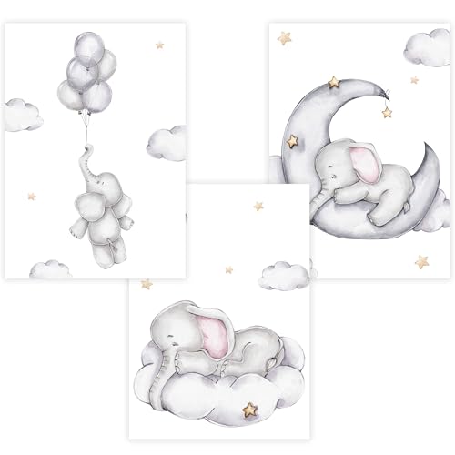 WANDKIND Kinderzimmer Poster Set Premium P707 / Elefant kuschelig Babyzimmer Wandbild Wandbilder (A3-29,7 x 42,0 cm, Ohne/Without) von WANDKIND