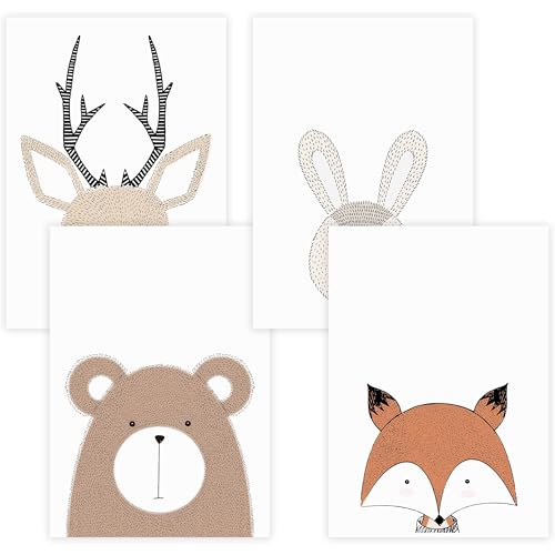 Kinderzimmer Poster Set Premium P715 / Waldtiere Babyzimmer Wandbild Wandbilder (A3-29,7 x 42,0 cm, Natur/Oak) von WANDKIND