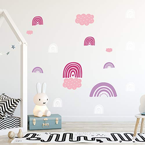Regenbogen & Wolken Wandtattoo | 4x DIN A4 | AUFKLEBER Kindergarten | Wandsticker Kinderzimmer Regenbögen Wandtatttoos Wolke (GIRLY) von WANDKIND