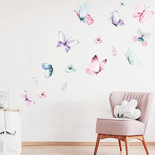 WANDKIND SCHMETTERLING Schwarm Wandtattoo Set | handgezeichnet | AUFKLEBER Kindergarten | Wandsticker Kinderzimmer Schmetterlinge Blume Blumen Pflanzen (50 x 50 cm) von WANDKIND