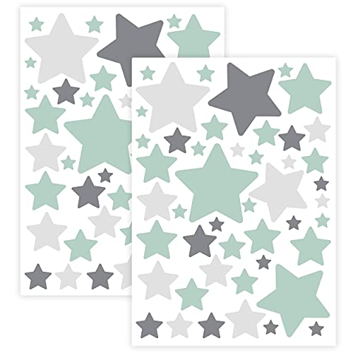WANDKIND Sternen Set Wandtattoo für Babyzimmer 94 Aufkleber im Set V281 Sticker Himmel Bunte Sternchen Wandaufkleber Kinderzimmer in verschiedenen Farben (Mint) von WANDKIND