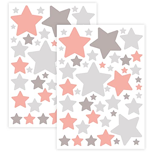WANDKIND Sternen Set Wandtattoo für Babyzimmer 94 Aufkleber im Set V281 Sticker Himmel Bunte Sternchen Wandaufkleber Kinderzimmer in verschiedenen Farben (Rosa-Grau) von WANDKIND