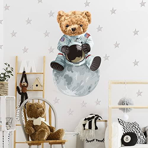 WANDKIND Astronaut Bär Wandtattoo V326 | handgezeichnet | AUFKLEBER Kindergarten | Wandsticker Kinderzimmer Deko Teddybär auf dem Mond Teddy (60 x 60 cm) von WANDKIND