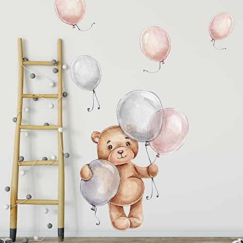 WANDKIND Bär mit Ballons Wandtattoo V271 | handgezeichnet | AUFKLEBER Kindergarten | Wandsticker Kinderzimmer Teddybär mit Luftballons Teddy Ballon (100 x 100 cm) von WANDKIND