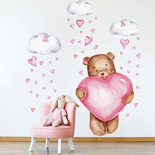 WANDKIND Bär mit Herz V335 Wandtattoo Kinderzimmer | handgezeichnet | AUFKLEBER Kindergarten | Wandsticker Babyzimmer, Kinderzimmer Bär, Herz, Wolke (75 x 75 cm) von WANDKIND