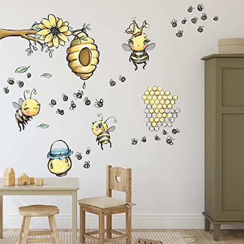 WANDKIND Bienenstock Wandtattoo Kinderzimmer V359 | handgezeichnet | AUFKLEBER Kindergarten | Babyzimmer Wandsticker Bienen Biene Honig (120 x 120 cm) von WANDKIND